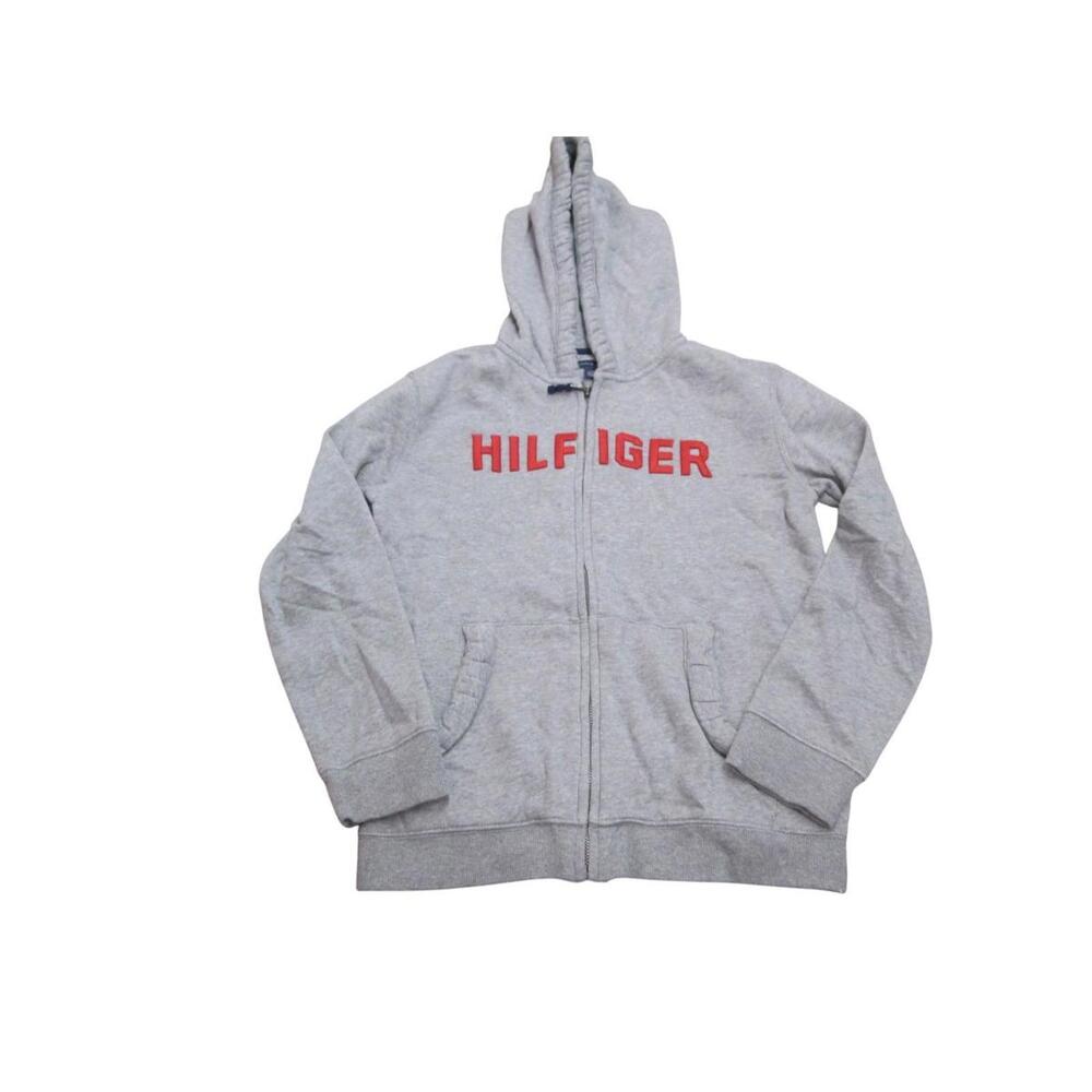 Tommy Hilfiger Youth Hoodie L 12-14 Gray Zip Up Logo Sweatshirt Boys Girls